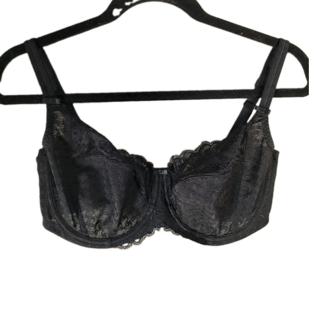 Panache Envy 7285 Balconette Bra 36F Black Stretch Floral Lace Side Support